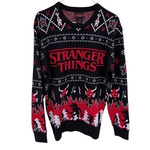 NWOT Stranger Things Christmas Sweater Medium‎ Black Red Hot Topic Hellfire Club
